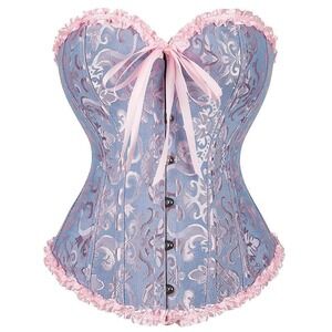 1 Victorian Skirt 1 Blue Pink Corset Lace Ruffle Ribbon Bow Fantasy Size Medium